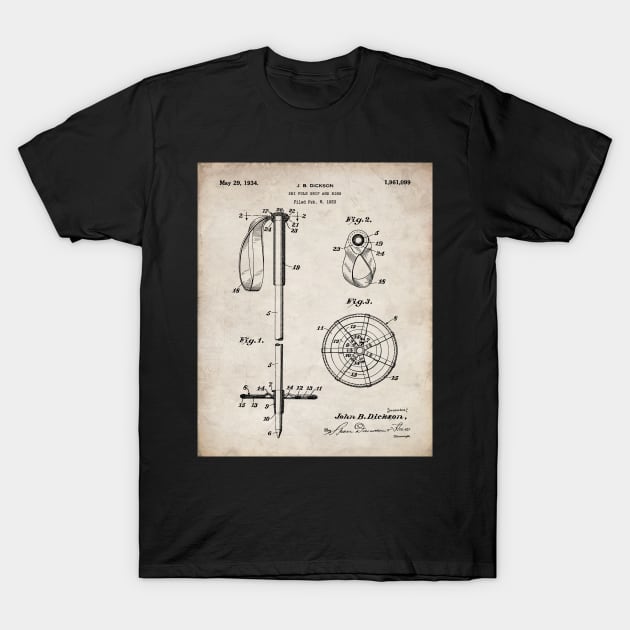 Skiing Patent - Skier Art - Antique T-Shirt by patentpress